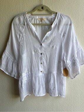 Parallel Skies NWT Boho Romantic Cottagecore Floral Embroidered Blouse Size S